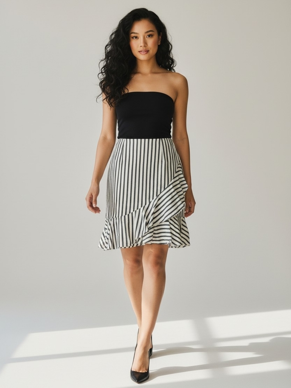 A New Day Striped Ruffle Wrap Mini Skirt - Size 4 - Black & White